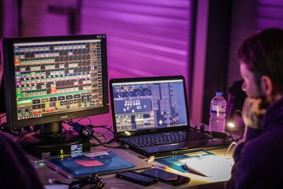 Technical director monitoring live broadcast feeds